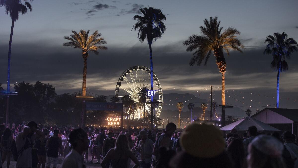 The sun sets on the final day of the first weekend of the Coachella Valley Music and Arts Festival in Indio.