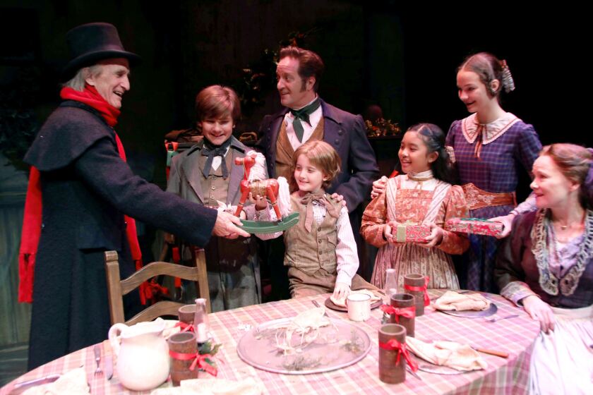 Hal Landon Jr., Nicholas Brown, Daniel Blinkoff and Presley Coogan in "A Christmas Carol."