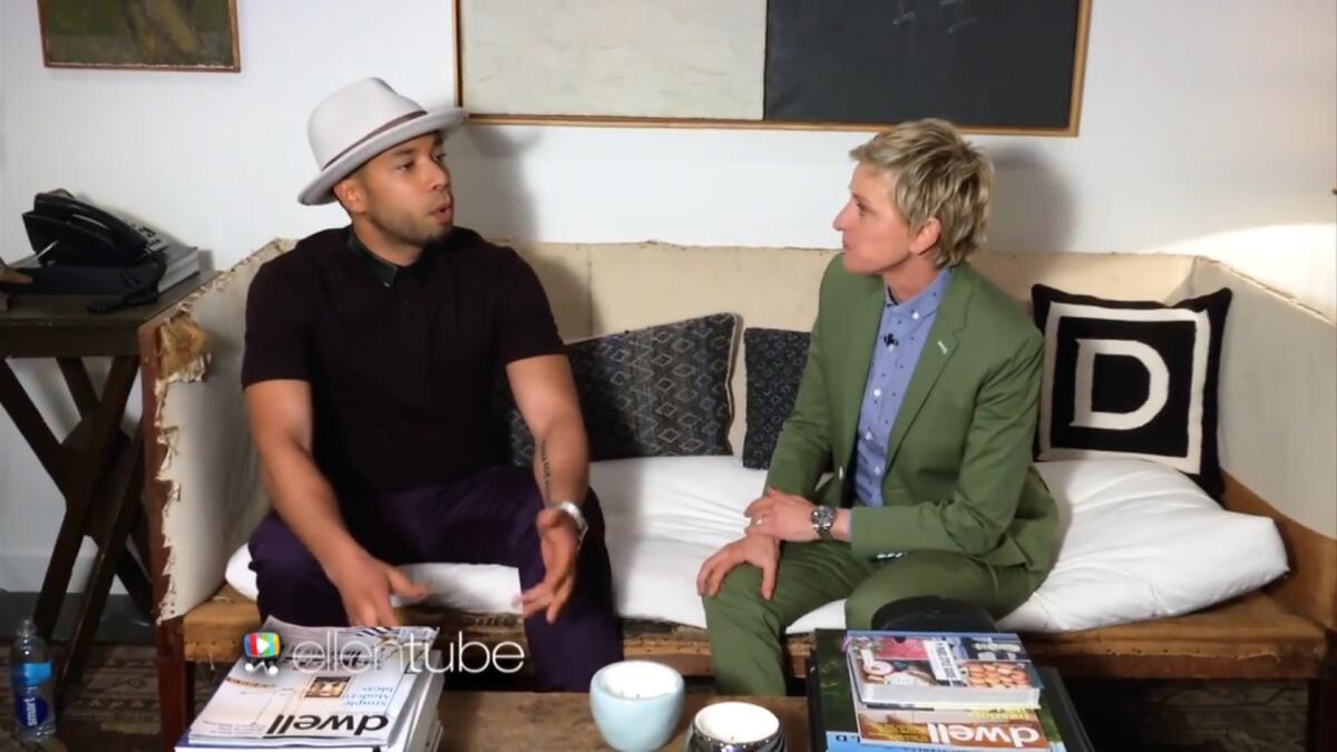 Jussie Smollett talks about his personal life during a backstage chat with Ellen DeGeneres.