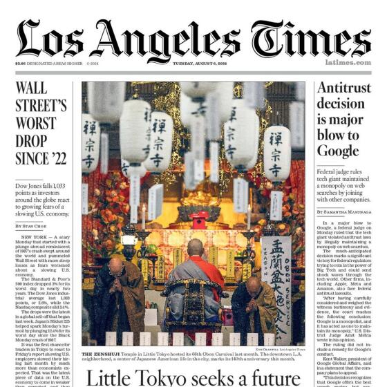 Front Page of Today's L.A. Times