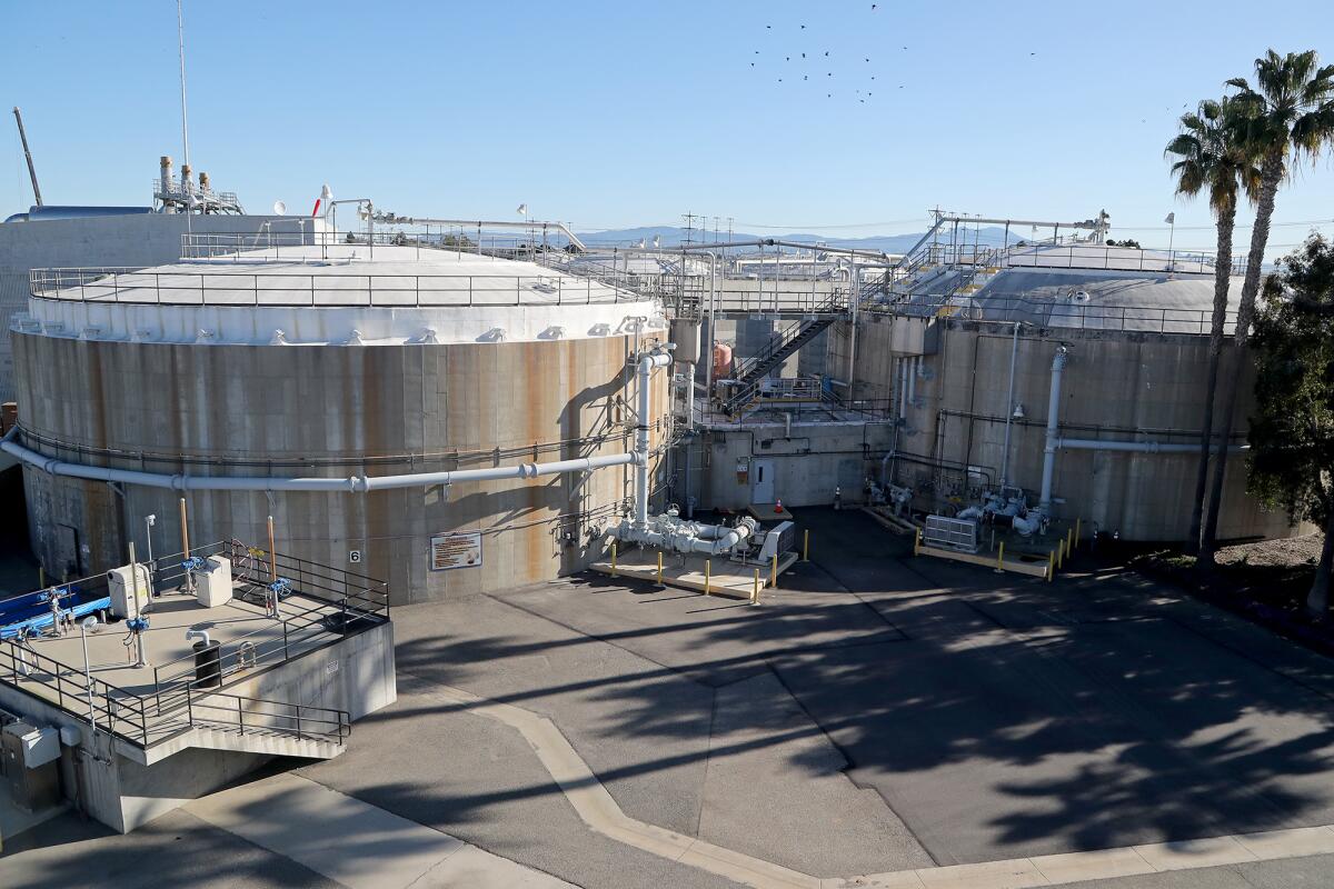 Anaerobic digesters churn and burn sludge in 110 foot-diameter structures at O.C. Sanitation's Fountain Valley facility.