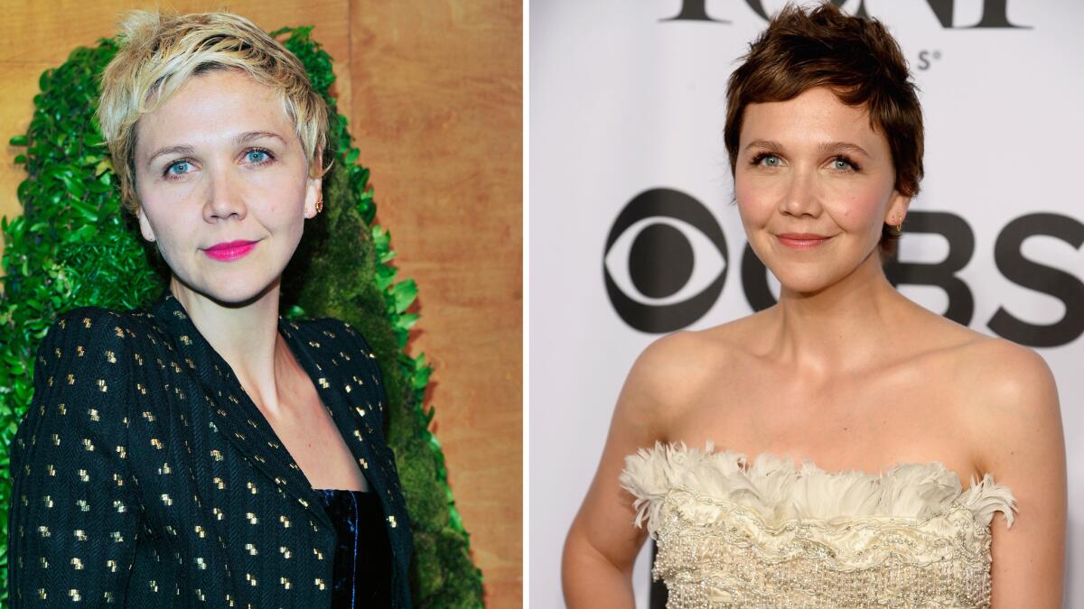 Maggie Gyllenhaal as a blond on May 13 and a brunet at the Tony Awards on June 8.