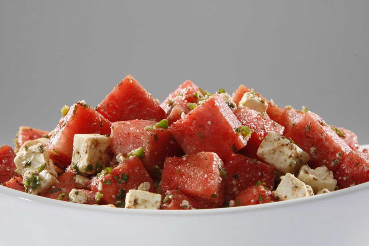 Recipe: Watermelon salad with feta, mint and cumin-lime dressing