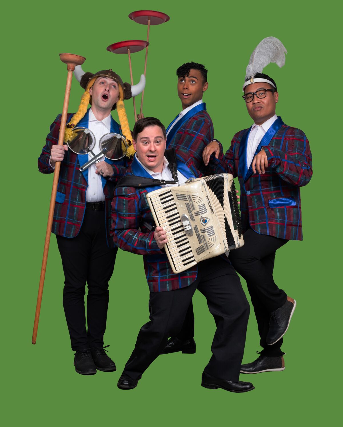 The four actors in San Diego Musical Theatre's "Plaid Tidings."