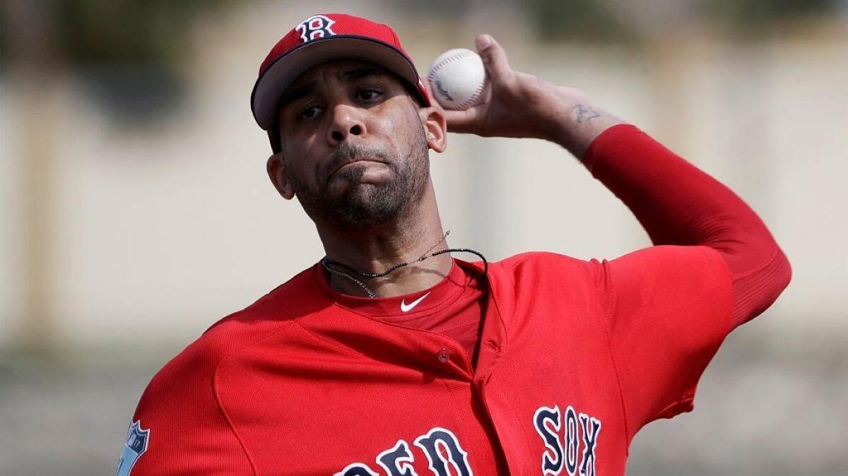Red Sox pitcher David Price throws a live batting session at a spring training workout in Fort Myers, Fla. on Feb. 19.
