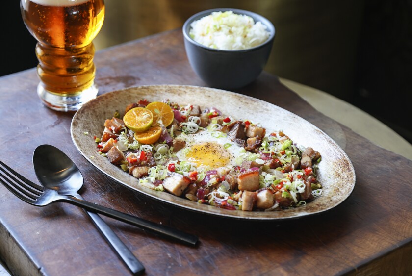 Sisig, a Filipino dish of chopped pork, onions and chiles, prepared by Tara Monsod, executive chef at Animae in San Diego.