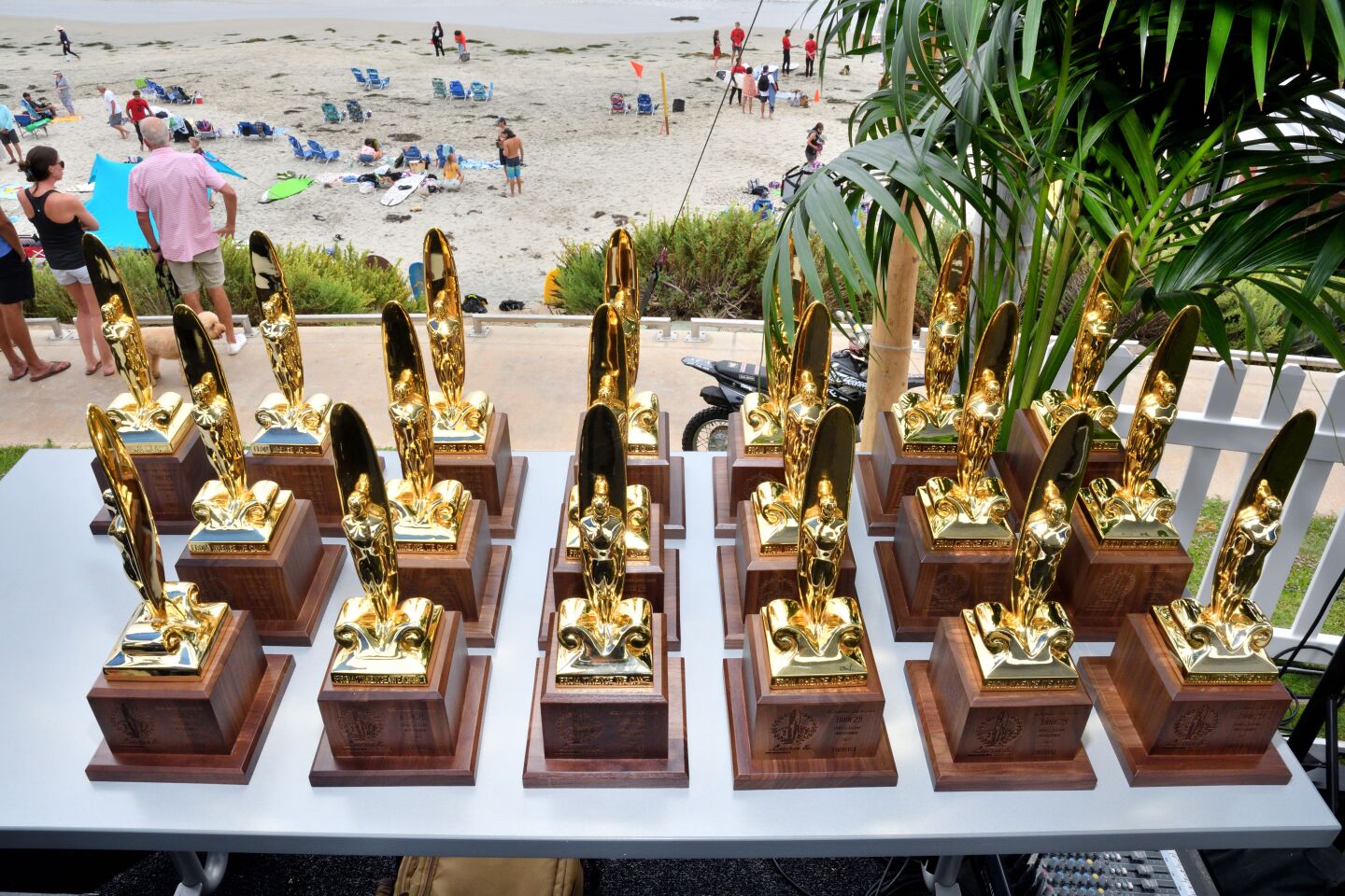 Trophies await surf contest winners.