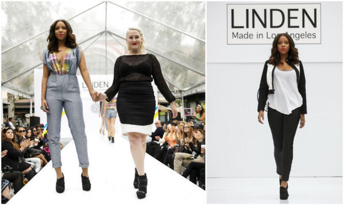 Designer Jennifer Lynn, center, presented her Linden spring 2014 runway collection at the Grove during Los Angeles Fashion Week.