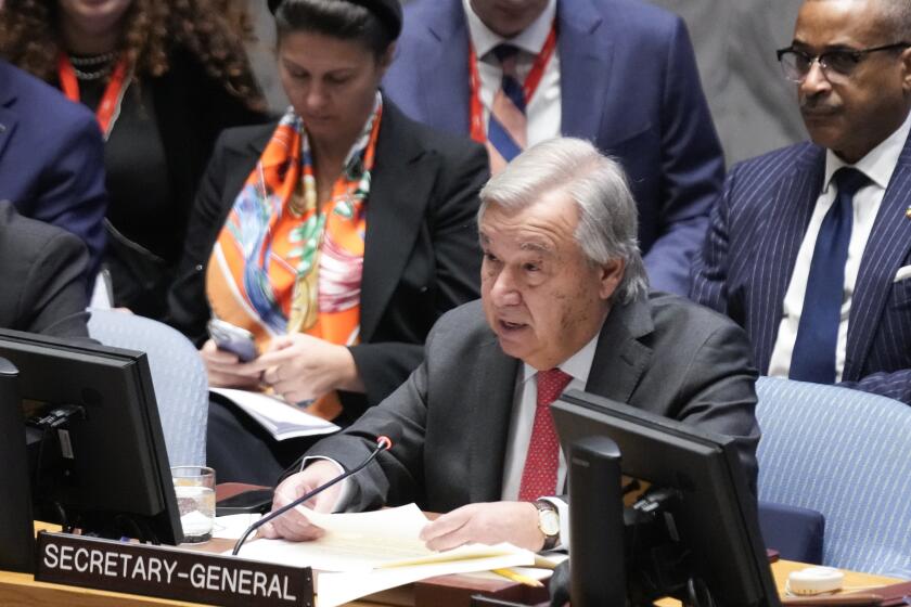 United Nations Secretary-General Antonio Guterres speaks during a Security Council meeting at United Nations headquarters, Tuesday, Oct. 24, 2023. (AP Photo/Seth Wenig)