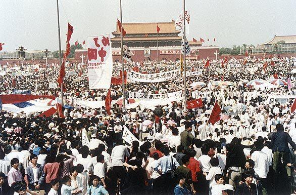 Beijing's Tiananmen Square is filled with thousands during a pro-democracy rally,