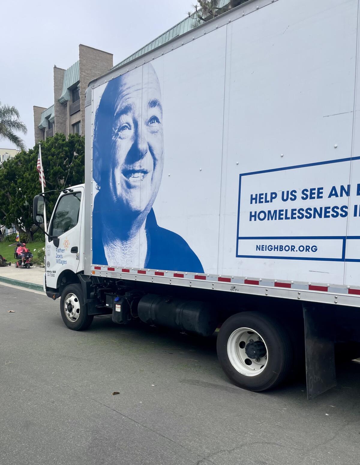 A truck from Father Joe's was filled with 2,200 pounds of clothing and shoes donated by residents of Chateau La Jolla.