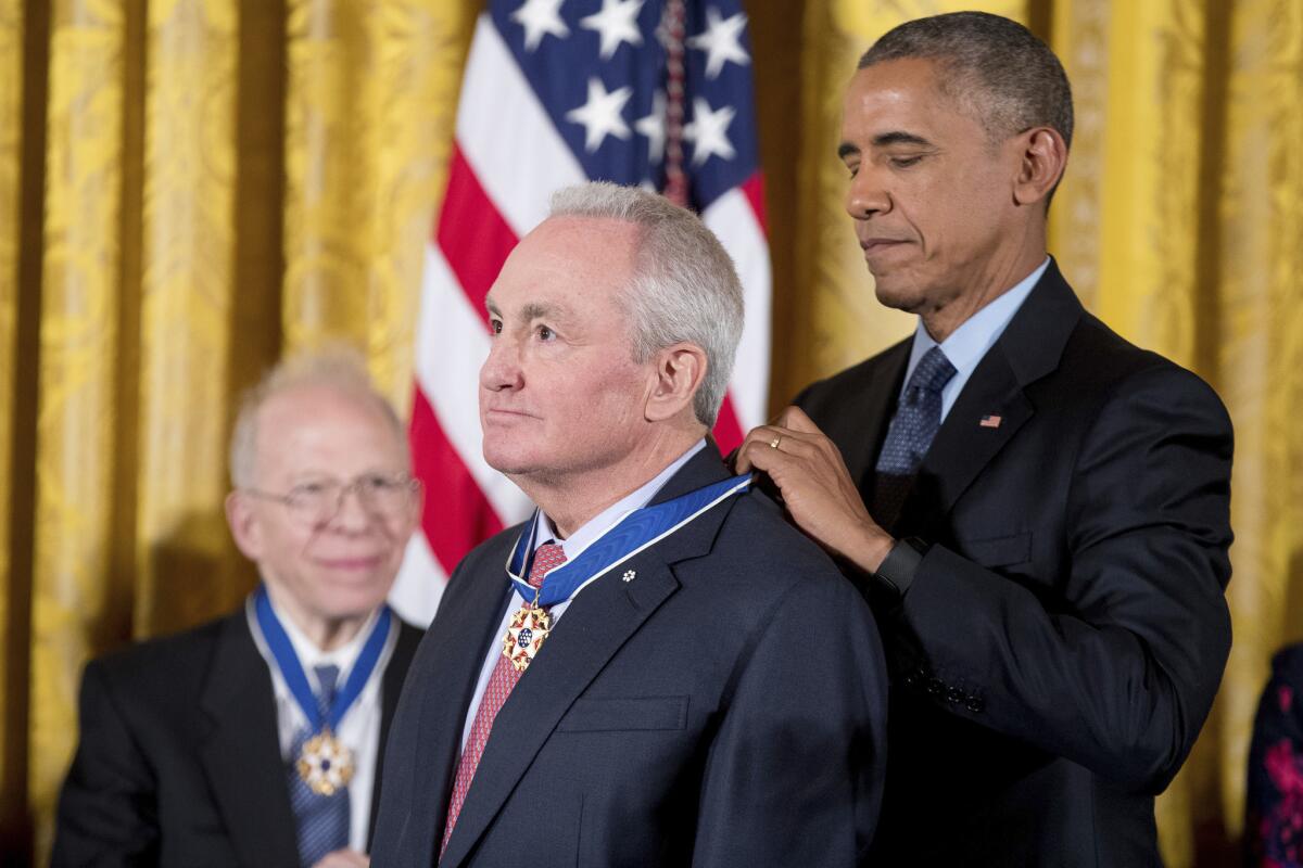 "Saturday Night Live" producer and screenwriter Lorne Michaels is given a Presidential Medal of Freedom by President Obama.