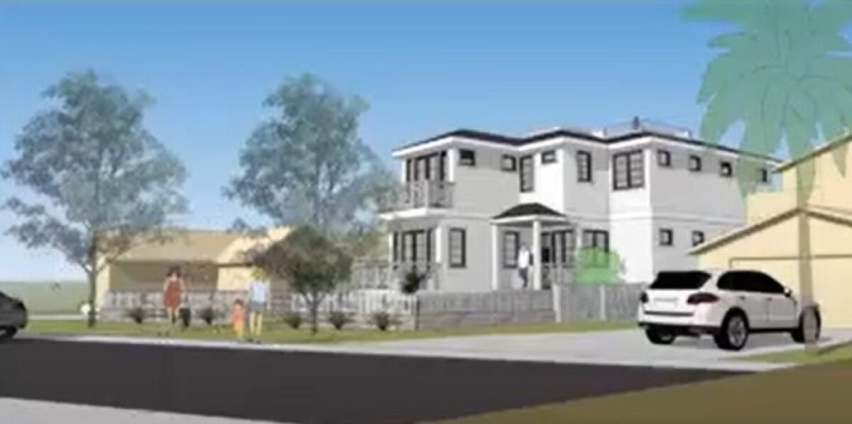 A rendering depicts a planned home development at 5522 Beaumont Ave. in Bird Rock.