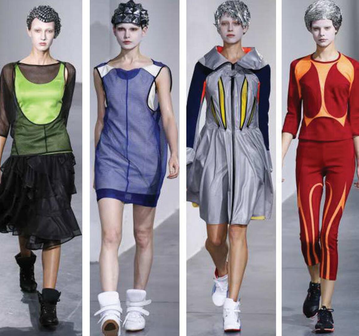 Looks from the Junya Wantanabe spring-summer 2013 collection shown during Paris Fashion Week.