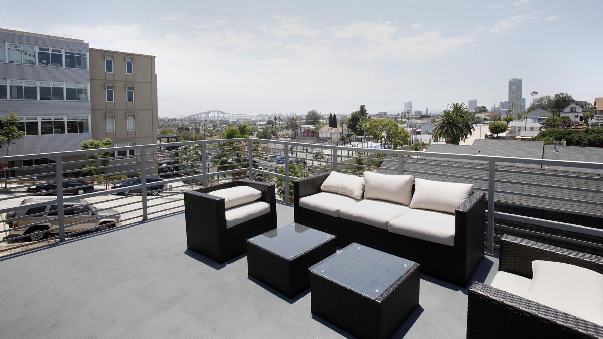 The container house has a deck with views of Point Loma and the Coronado Bridge.