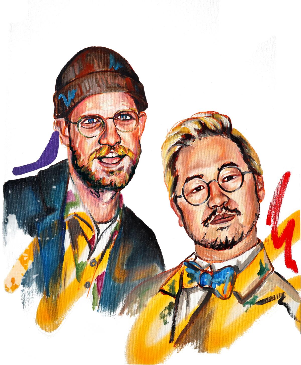 An illustration of directors Daniel Scheinert and Daniel Kwan