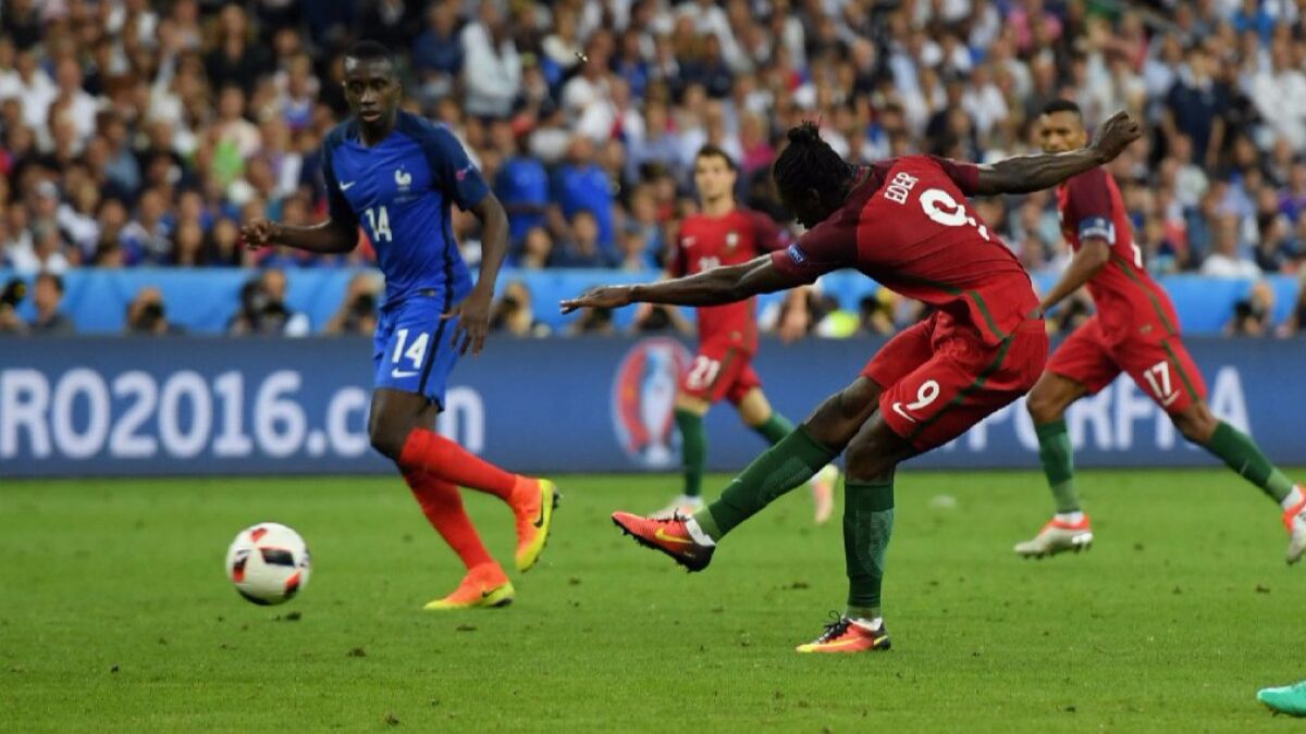 Eder scores for Portugal in the 109th minute against France during the European Championship final on July 10.
