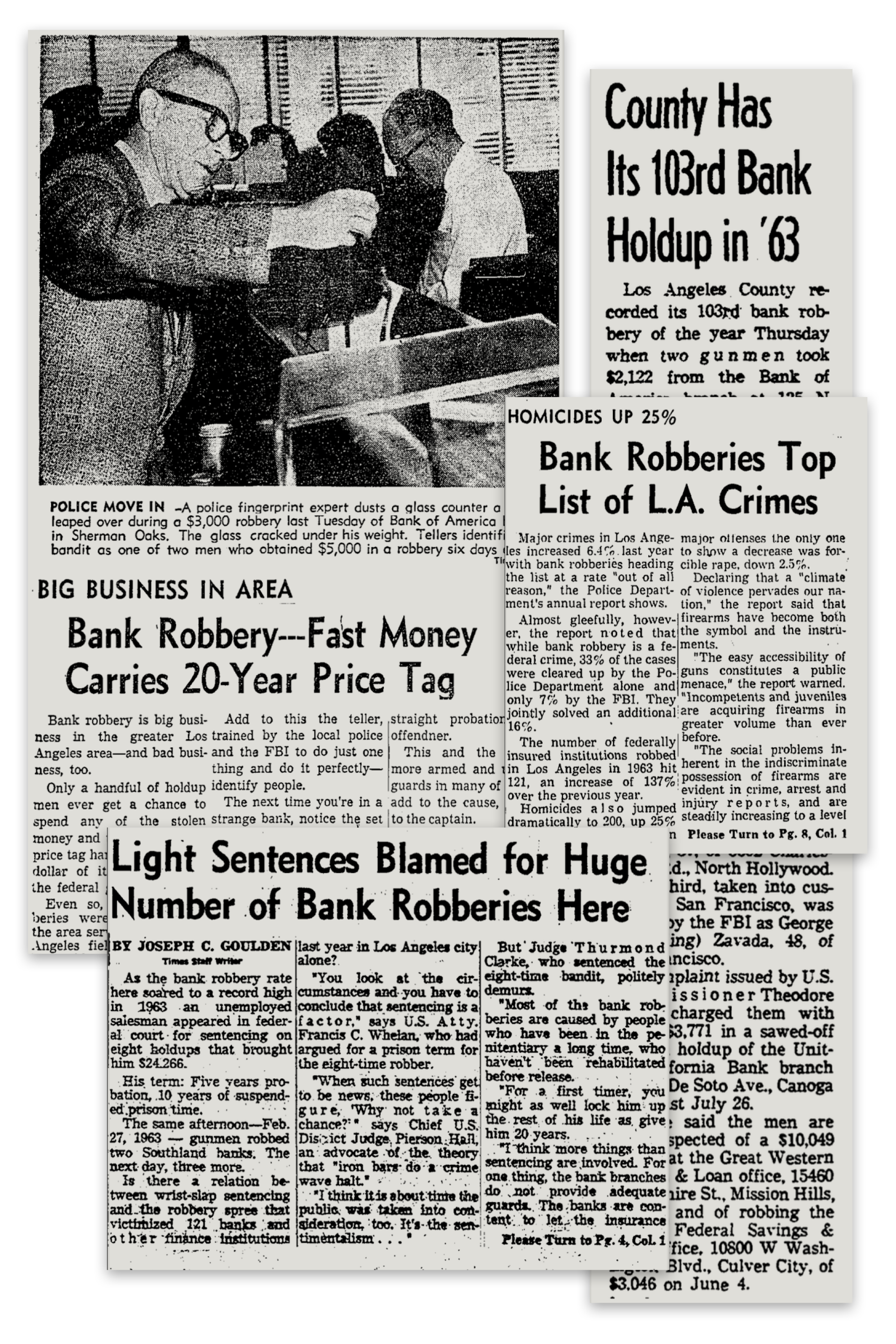 Some of the bank robberies that created headlines in the Los Angeles Times in the 1960s.