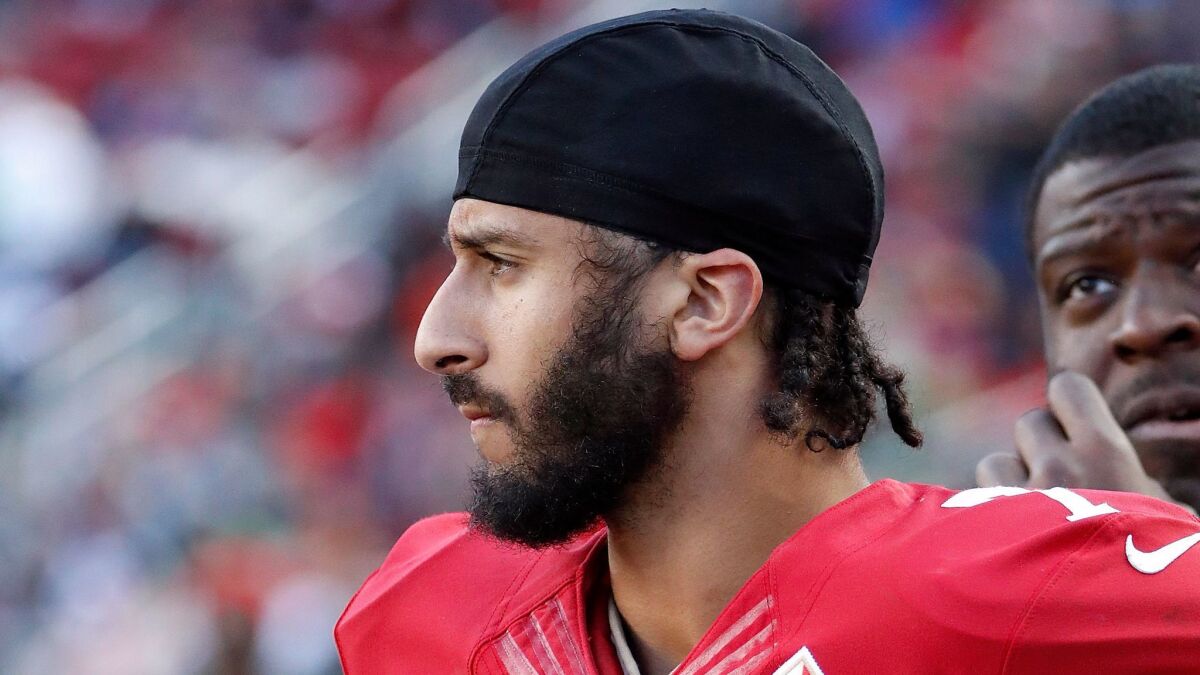 Former NFL quarterback Colin Kaepernick in January, when he was still wearing the uniform of the San Francisco 49ers.