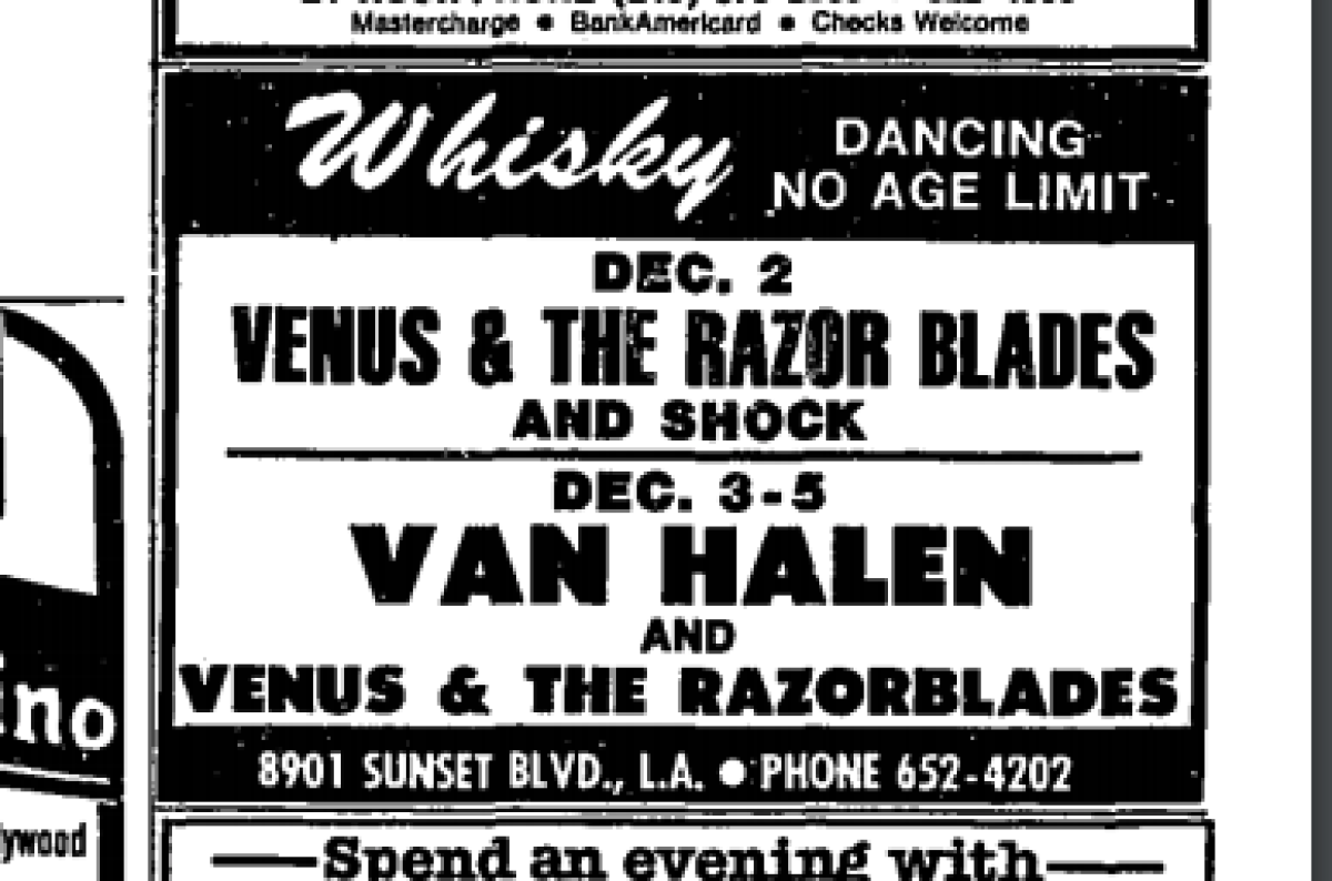 Ad for an early Van Halen show at the Whisky A Go Go.