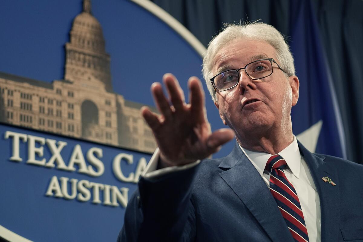 Texas Lt. Gov. Dan Patrick gestures while speaking at a news conference at the Texas Capitol in Austin, June 6, 2023.