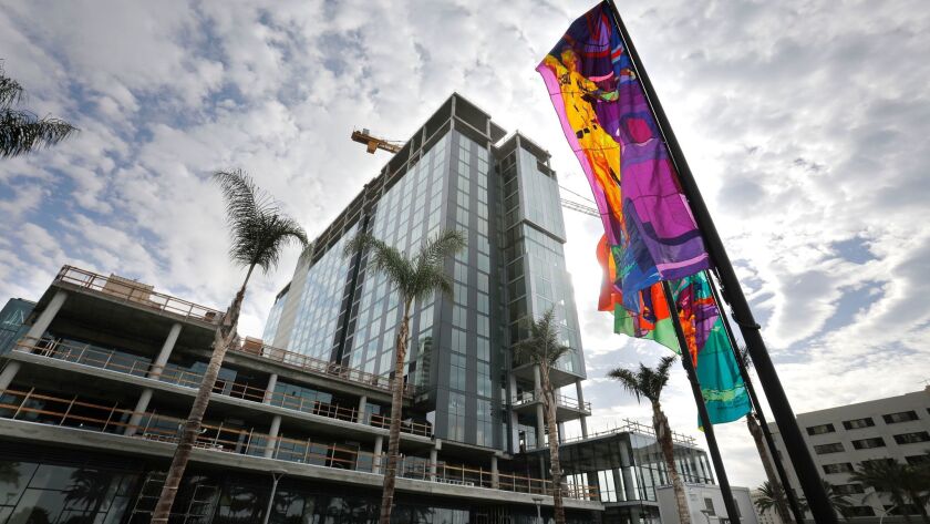 At the topping-off ceremony for the InterContinental San Diego, the development team unveiled "Spirits of the West Wind," three public art flags by San Diego artist Lisa Schemer. They pay homage to the former Pacific Coast League Padres, who played at Lane Field, the hotel site.
