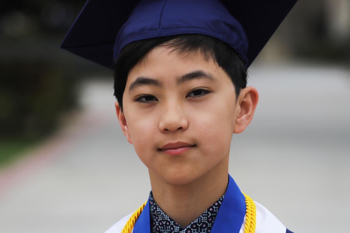 Clovis Hung, 12, of Diamond Bar is set to graduate with the Fullerton College's class of 2023. 