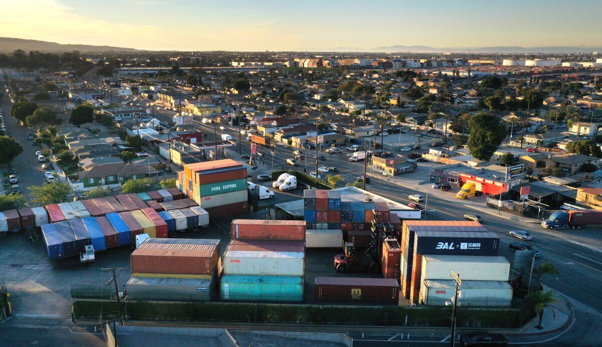 January 2022 image of New World Drayage, a container storage yard in Wilmington on Pacific Coast Highway.