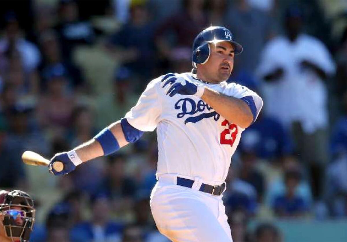 Adrian Gonzalez hit .297 with three home runs and 22 RBIs in 36 games with the Dodgers last season.
