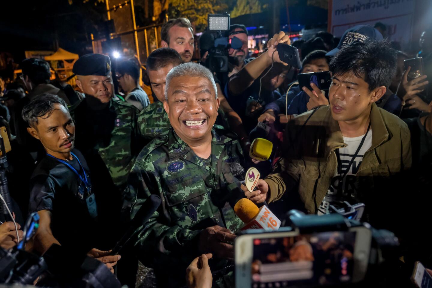 Gen. Bancha Duriyaphan speaks to the press after the 12 boys and their soccer coach were found alive in Chiang Rai, Thailand.