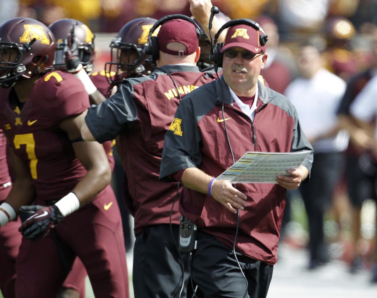Minnesota Coach Jerry Kill, shown here during the Golden Gophers' game against San Jose State last month, was confident his team would beat Nebraska on Saturday.