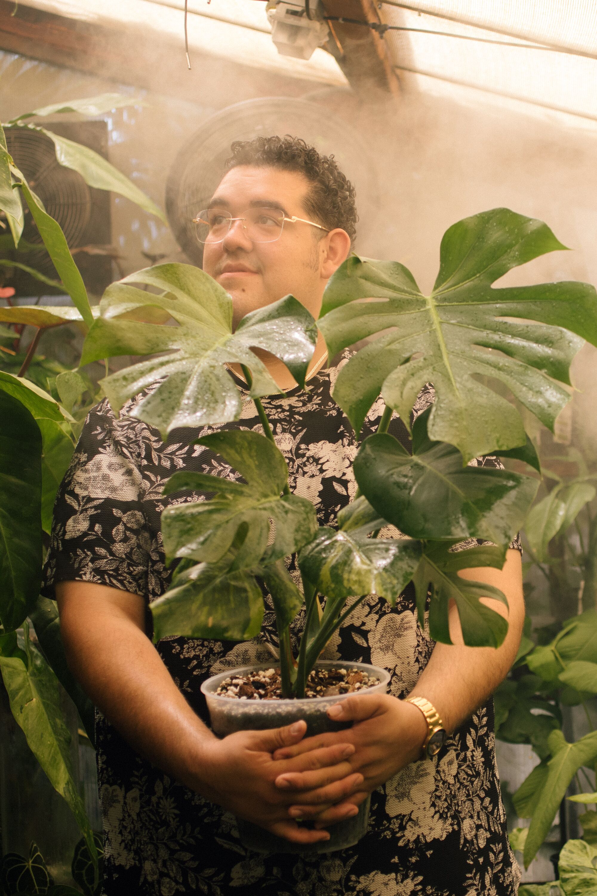 Jacob Choto in the greenhouse.