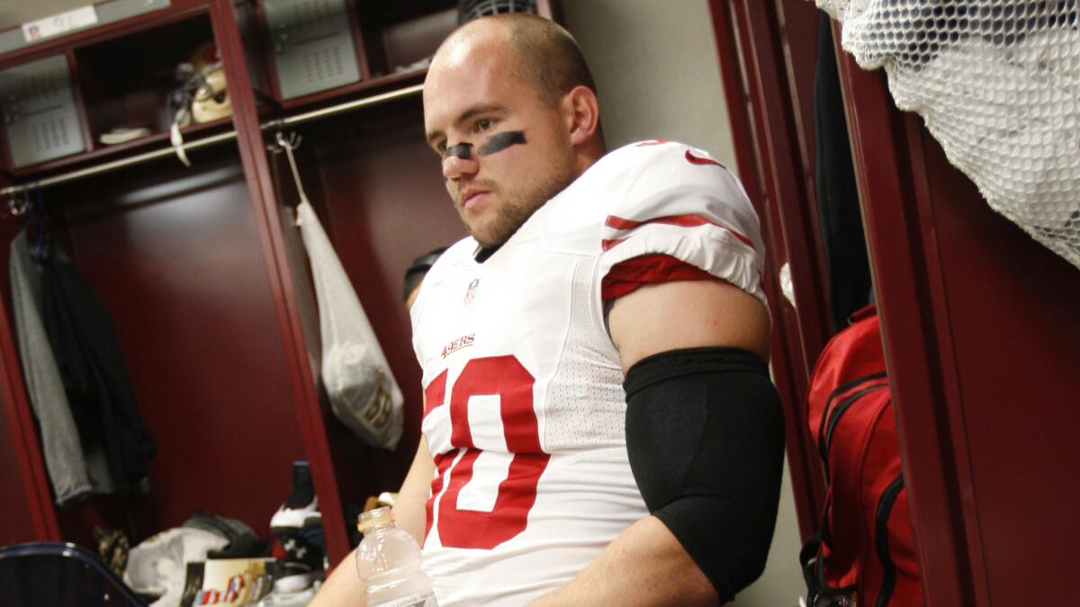 Chris Borland in the locker room before a 49ers game in November against the New Orleans Saints at the Superdome.