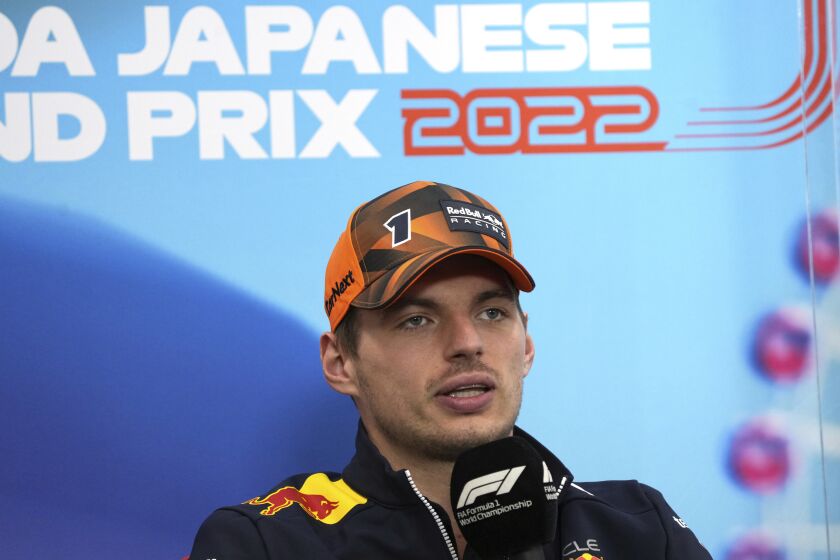 Red Bull driver Max Verstappen of the Netherlands speaks during a news conference, ahead of the Japanese Formula One Grand Prix at the Suzuka Circuit in Suzuka, central Japan, Thursday, Oct. 6, 2022. (AP Photo/Eugene Hoshiko)