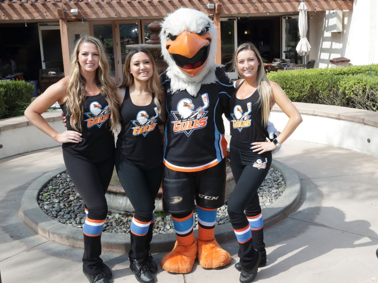 The Gulls mascot "Gulliver" with the Gulls Girls