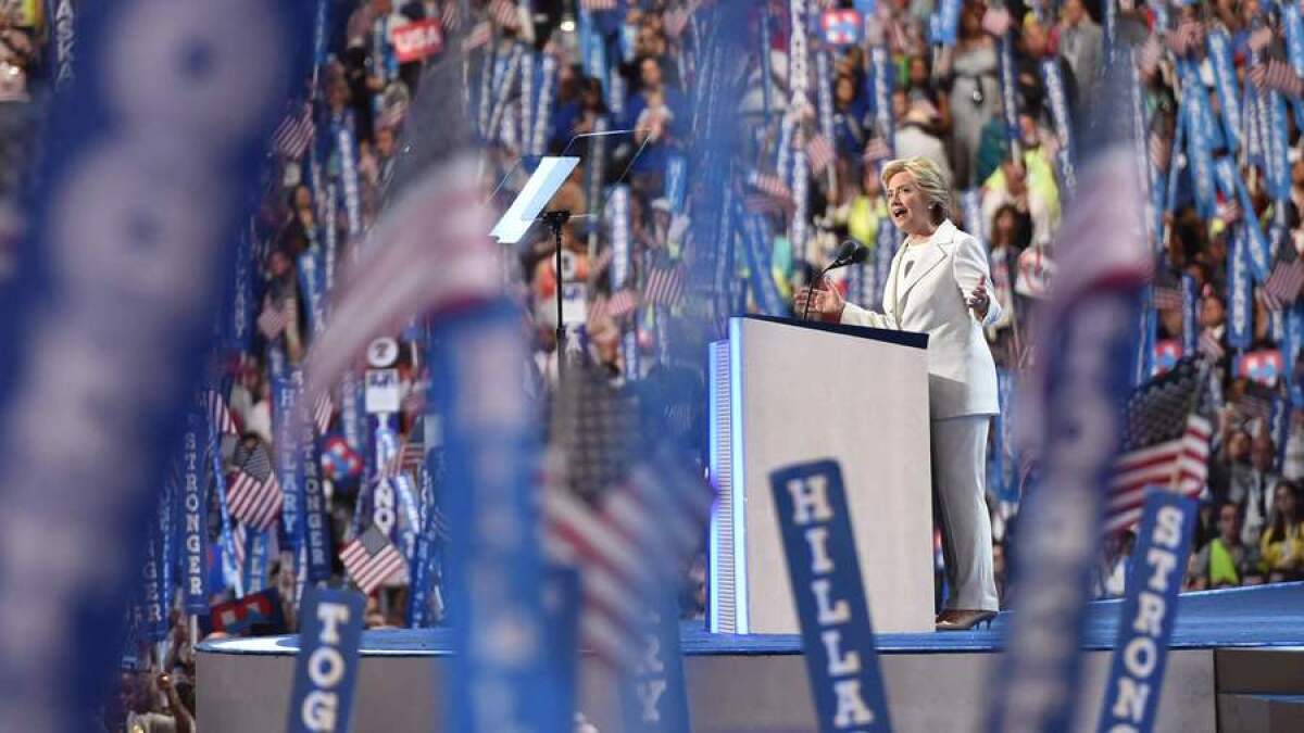 Hillary Clinton addresses the Democratic National Convention.