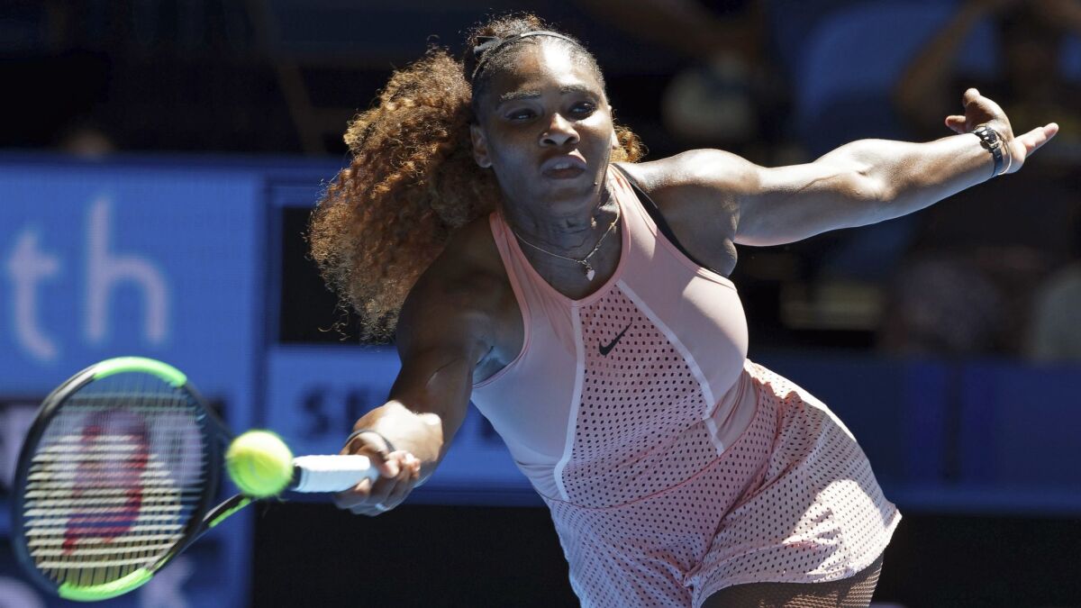 Serena Williams plays a shot during the Hopman Cup.