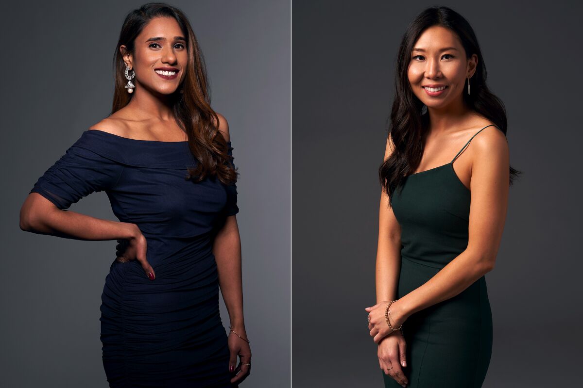 Two female participants of a reality dating show.
