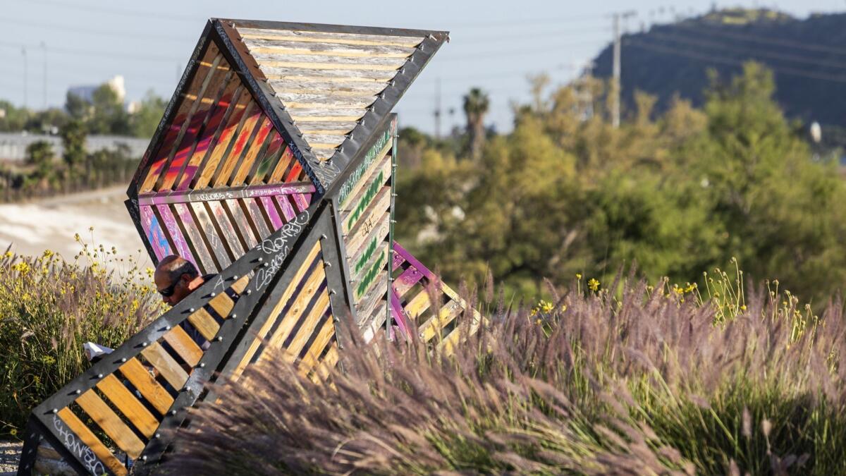 Clockshop, a multidisciplinary arts organization, sponsors art installations and events at the Bowtie Parcel near the L.A. River.