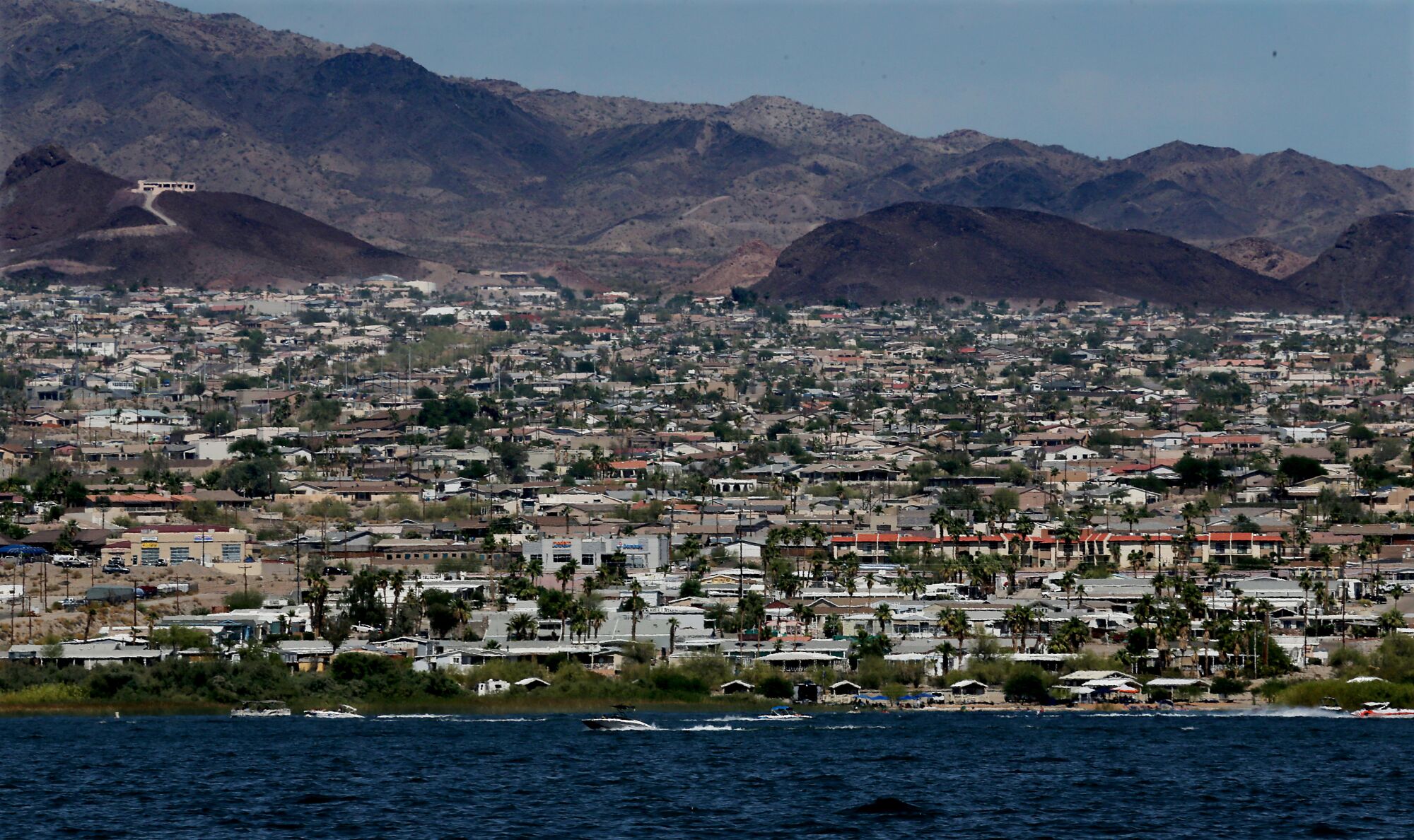Lake Havasu City stretches from the banks of Lake Havasu to nearby foothills. 