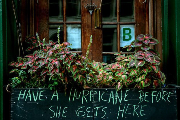 A bar just outside the mandatory evaucation area advertises drinks ahead of the arrival of Hurricane Irene.