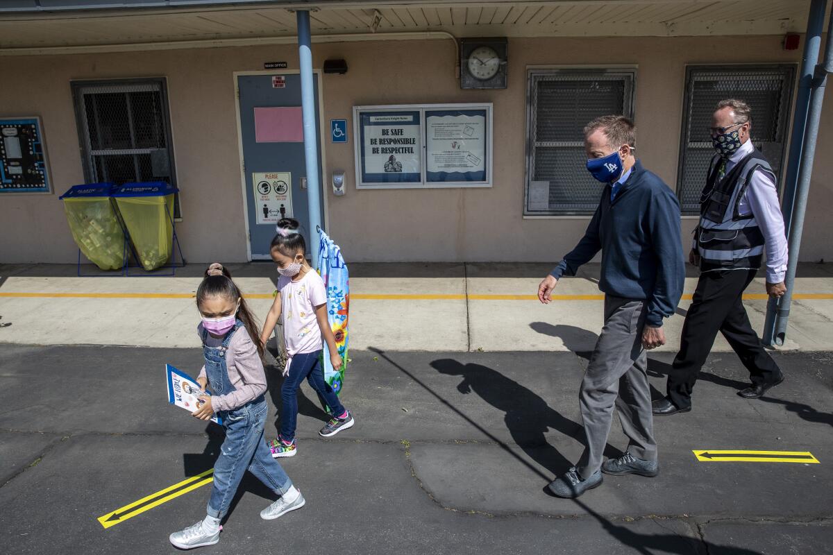 First-graders escort Supt. Austin Beutner in visit to Canterbury Elementary.
