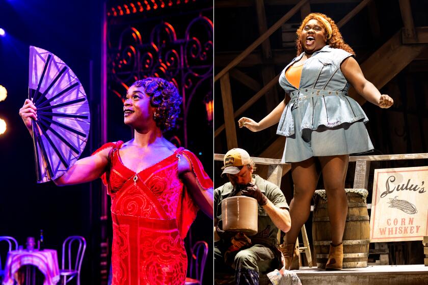 ON BROADWAY - J. Harrison Ghee as Jerry/Daphne in “Some Like It Hot," left, and Alex Newell as Lulu in “Shucked."