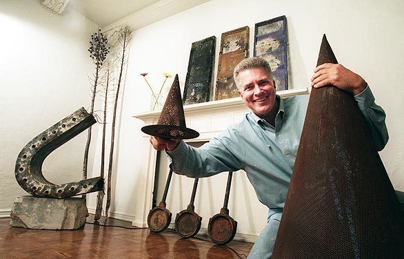 Inside his Los Angeles apartment decorated with found objects.