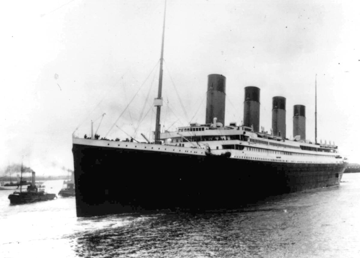 The Titanic leaving port in Southampton, England