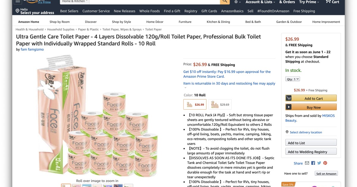 Amazon toilet paper from China won't arrive any time soon - Los ...