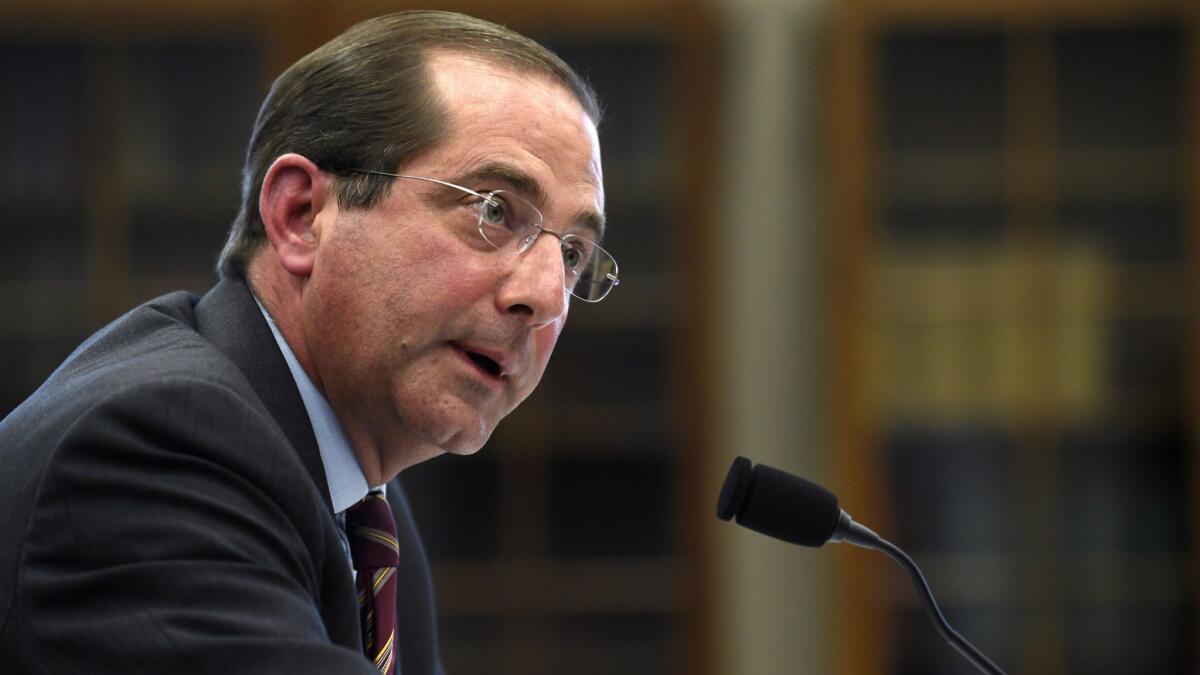 Health and Human Services Secretary Alex Azar testifies before a House Appropriations subcommittee on Capitol Hill in Washington.