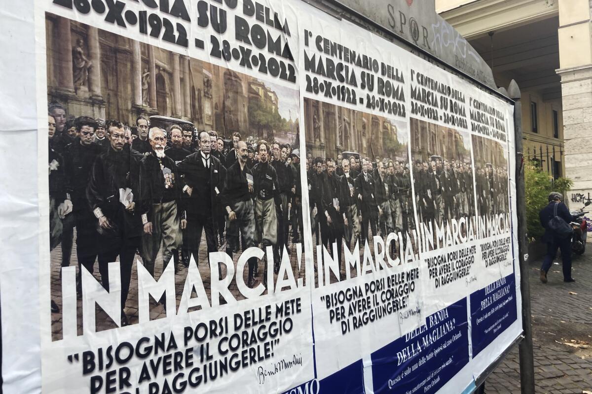 Posters commemorating the 100th anniversary of the March on Rome 
