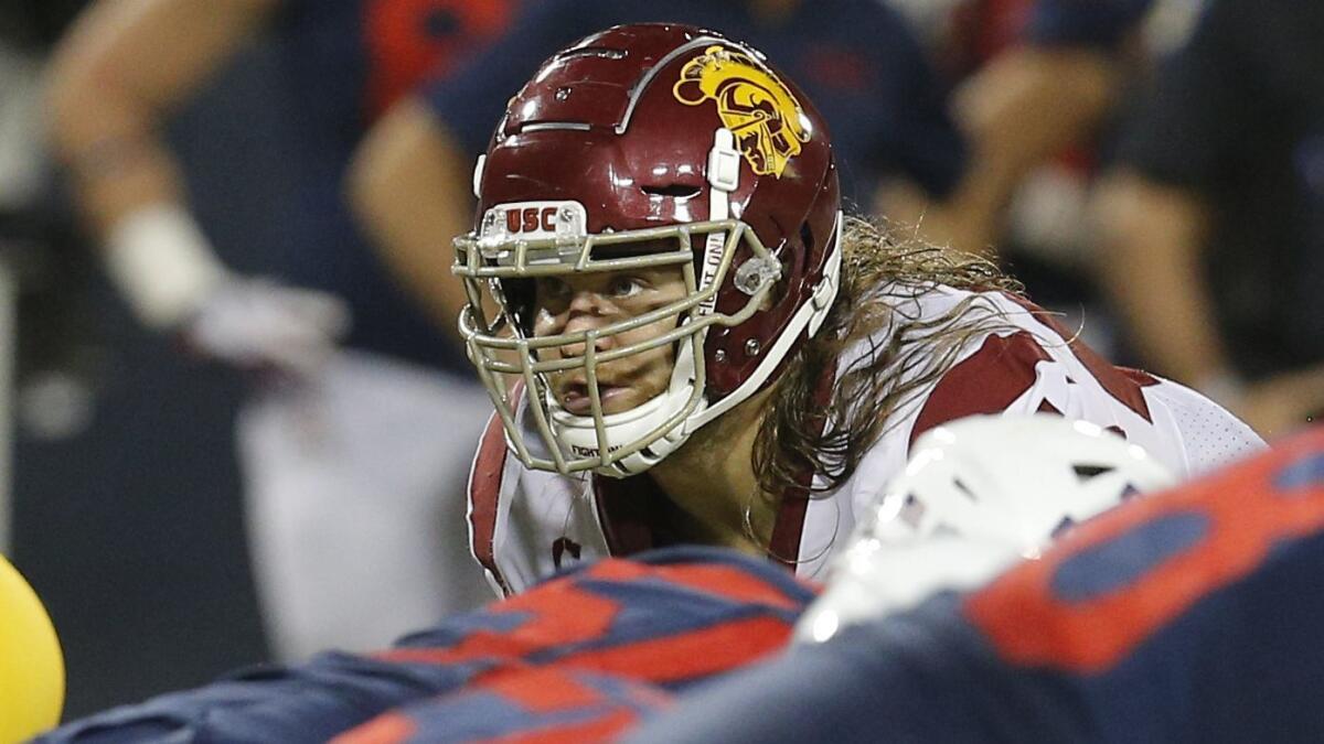USC linebacker Porter Gustin (45) is out for the season due to injury.