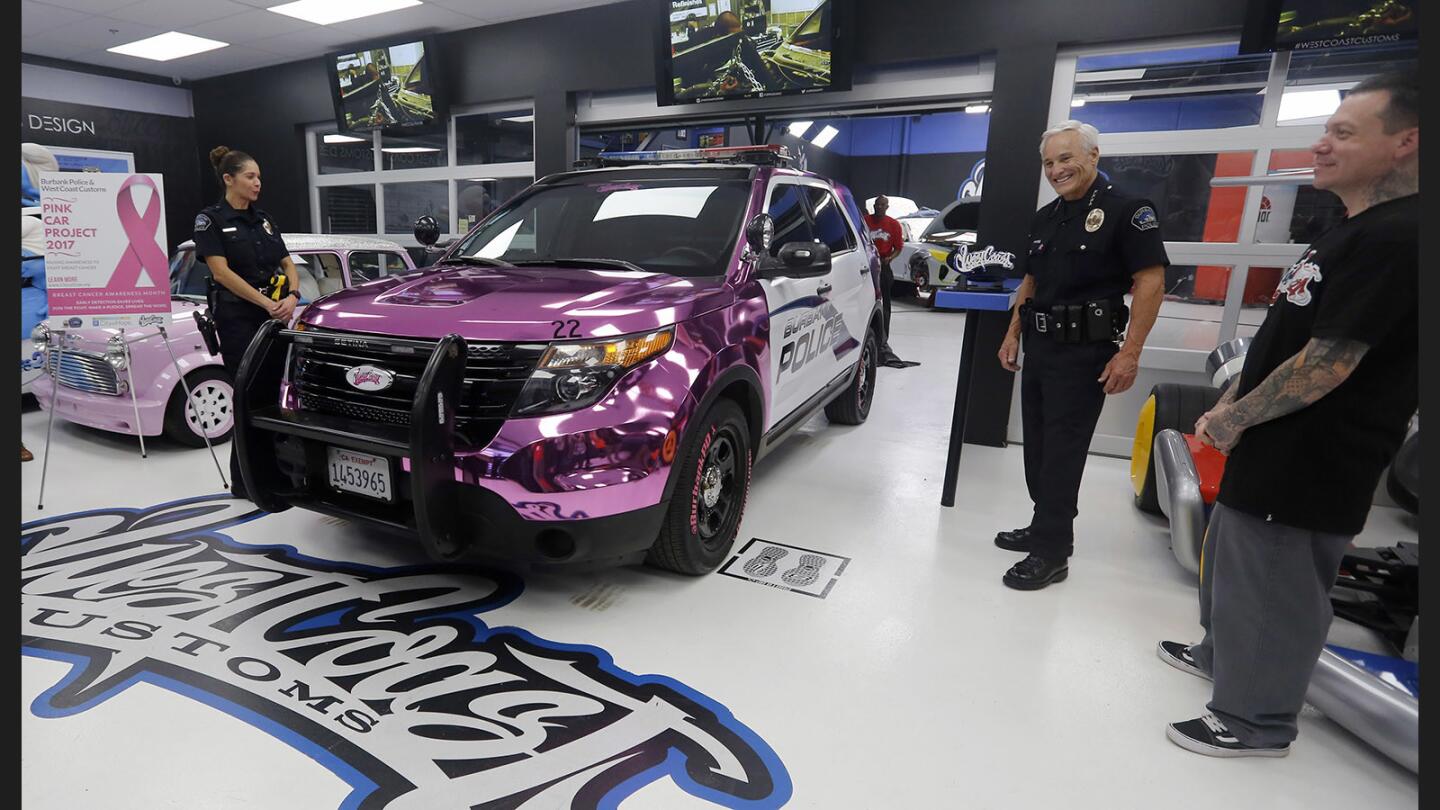 Photo Gallery: Burbank Police Dept. unveiled a chrome pink police vehicle for Breast Cancer Awareness month